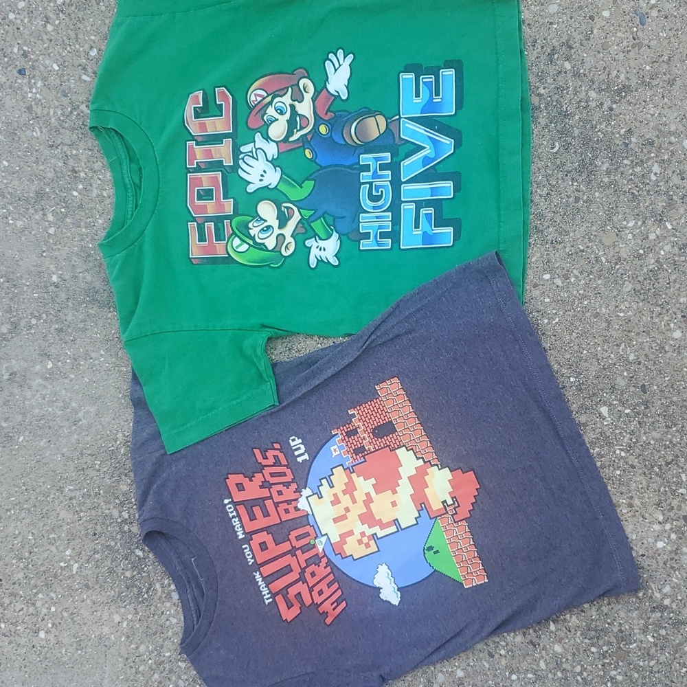 2x Nintendo Super Mario Brothers Luigi Video Game Shirts Youth S/M Epic